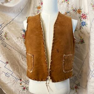 SOLD!! 60s VINTAGE SHERPA SUEDE LEATHER COWBOY WESTERN VEST